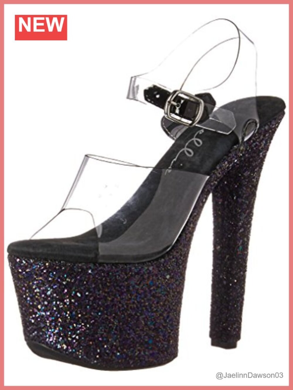 Glitter Block Heel Platform Sandals with Ankle Strap Open Toe
